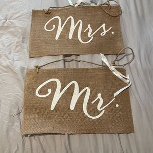 Mr and Mrs burlap signs for chairs